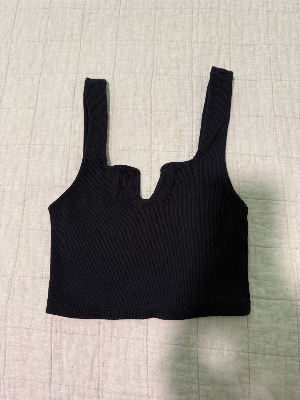Zara Black Ribbed V-Notch Crop Top